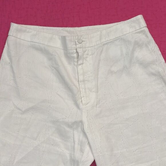 120% lino White Wide-Leg Pants, L - Picture 3 of 8